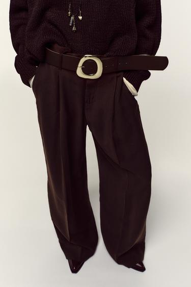 WIDE-LEG TROUSERS WITH BELT - Burgundy by Zara - Image 2