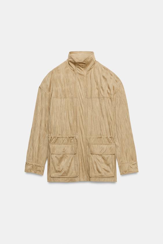 FAUX SUEDE HIGH COLLAR JACKET - camel by Zara - Image 0