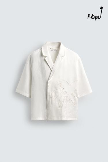 CAMISA DE CÂNHAMO BORDADA FILIPE JARDIM X ZARA - Branco da Zara