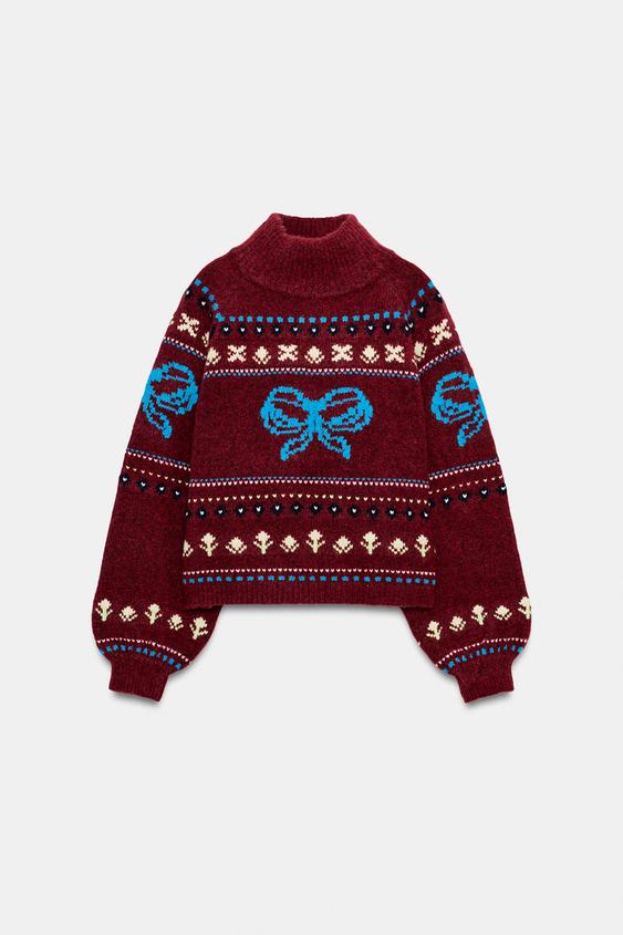 JERSEY PUNTO JACQUARD CUELLO SUBIDO - Granate de Zara - Imagen 0