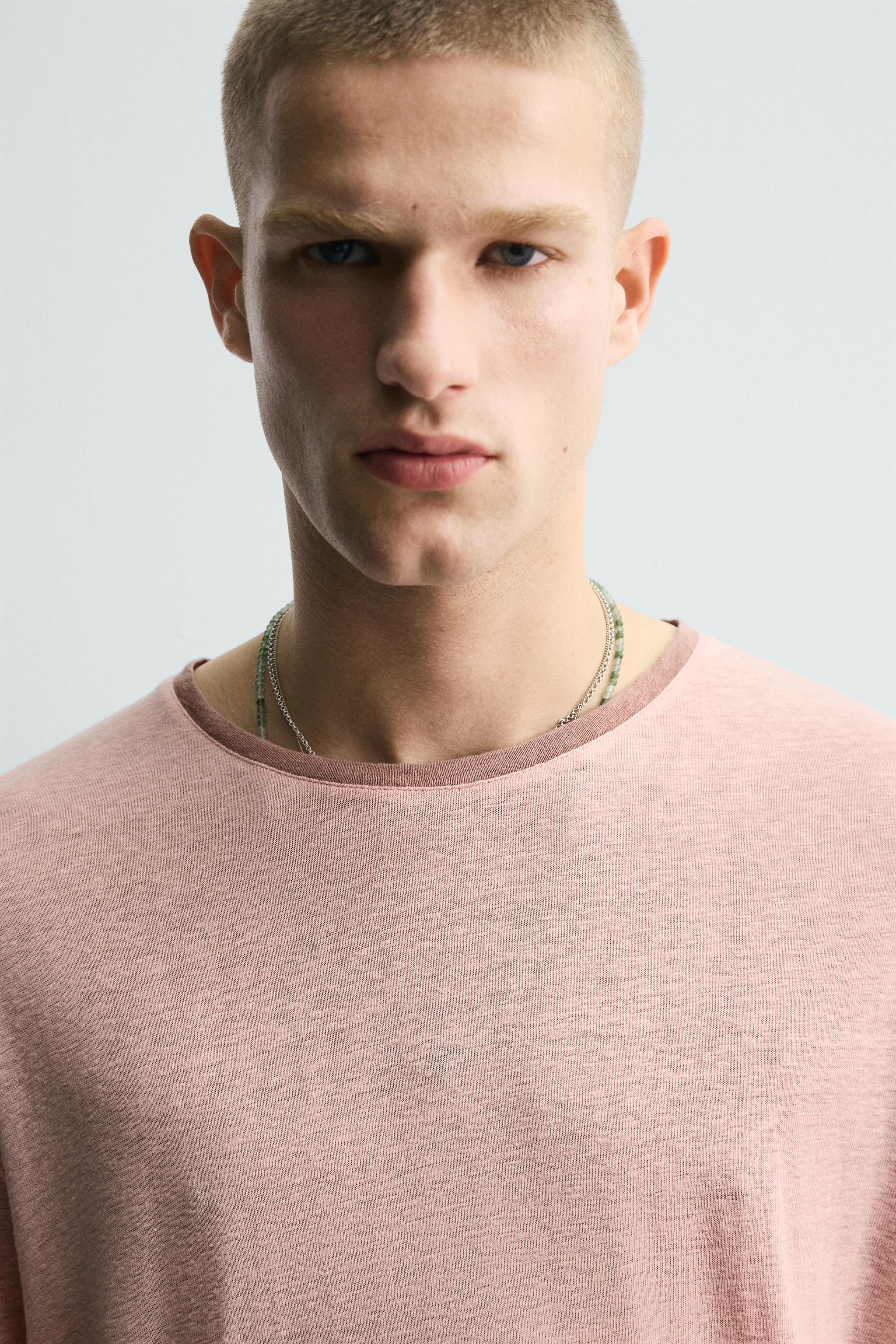 CONTRAST VISCOSE-LINEN BLEND T-SHIRT