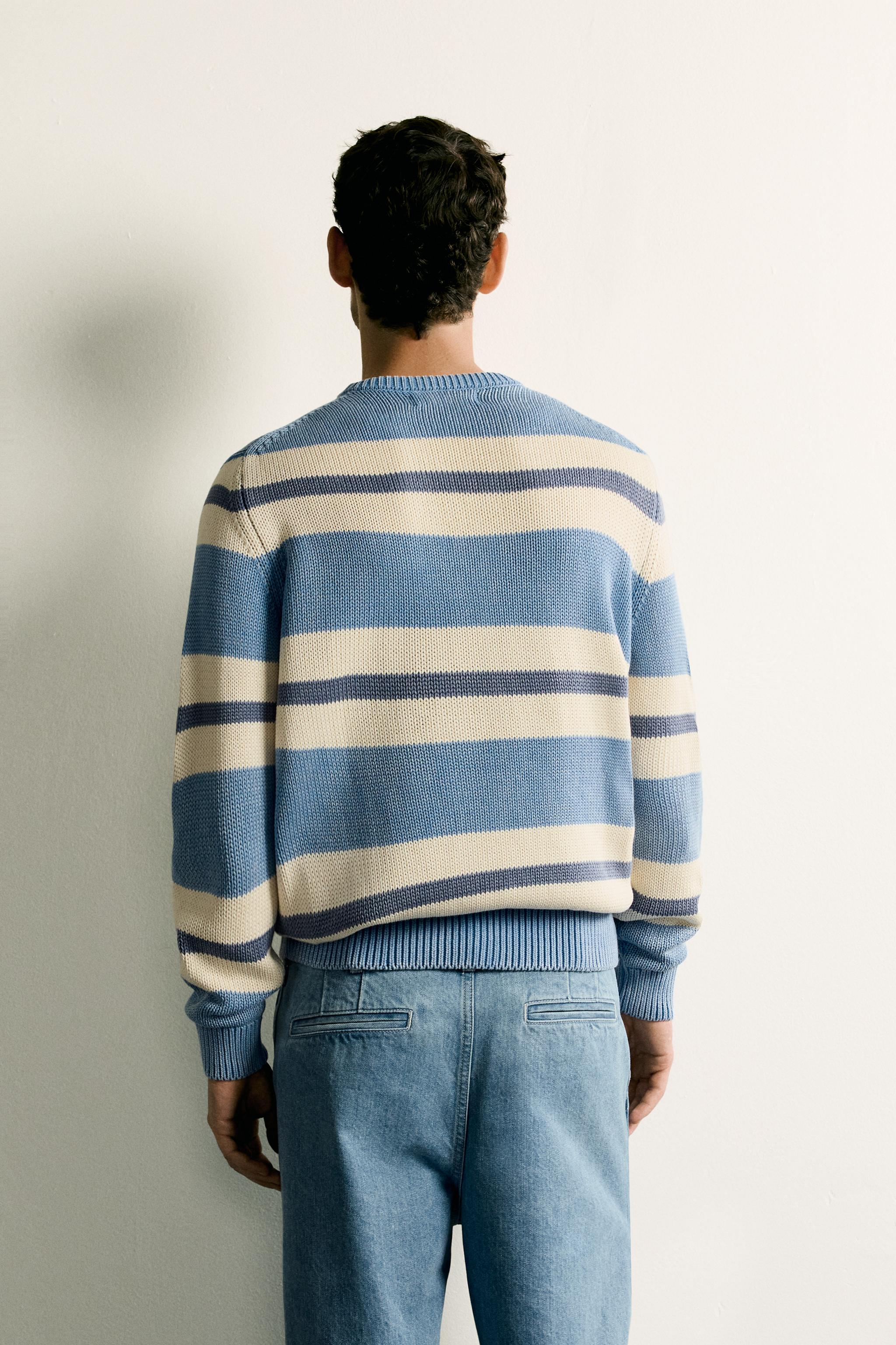 PULL REGULAR FIT JACQUARD À RAYURES DÉLAVÉ