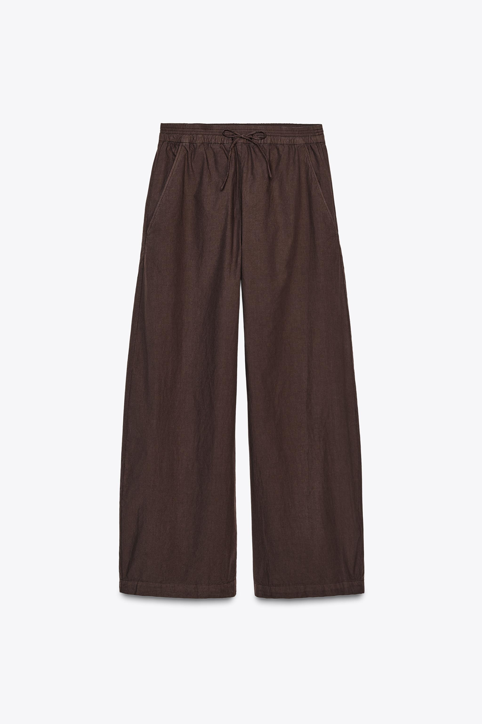 ZW COLLECTION ポプリンワイドレッグパンツ - ブラウン | ZARA