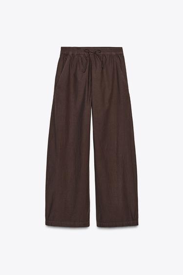 ZW COLLECTION WIDE-LEG POPLIN TROUSERS - Brown by Zara - Image 4