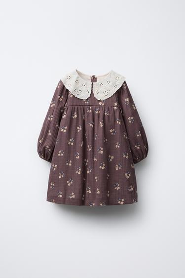 PATTERNED DRESS WITH FLORAL TEXTURE - Dark burgundy by Zara - Image 0
