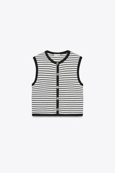 JACQUARD BUTTON WAISTCOAT TOP - Blue/White by Zara - Image 5