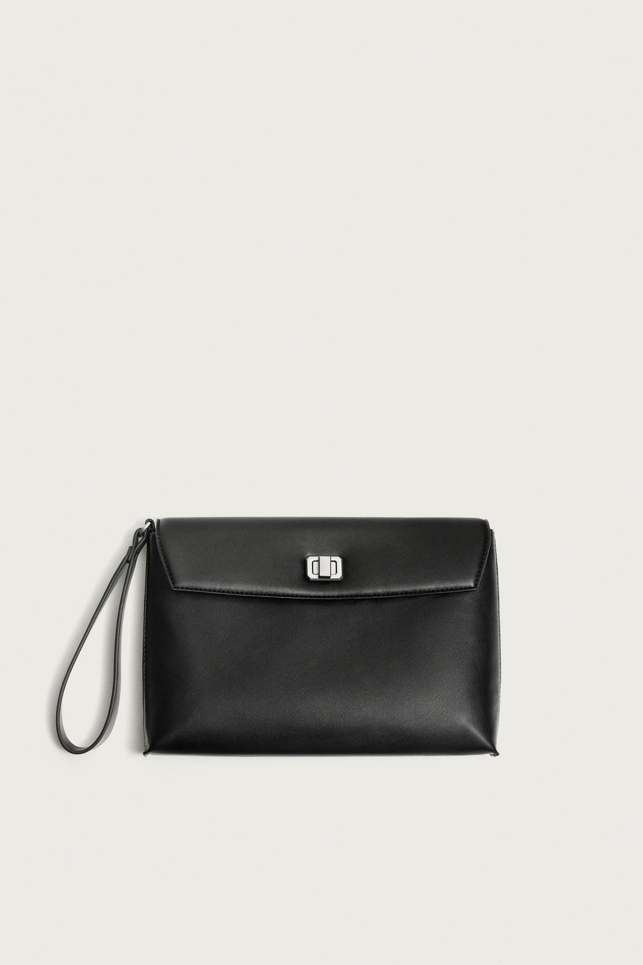 METAL CLOSURE ENVELOPE BAG — Black