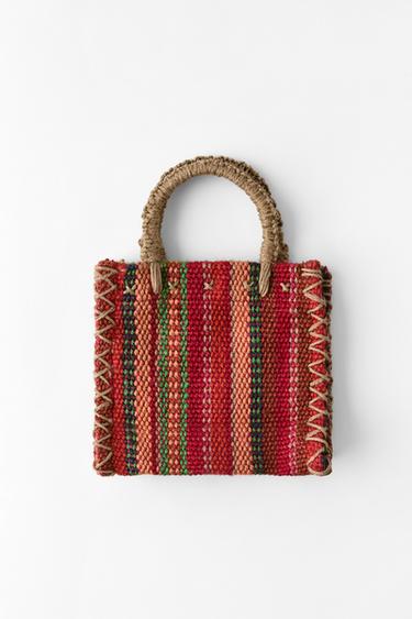 MINI SAC CARRÉ RAYURES 100% JUTE - Multicolore de Zara