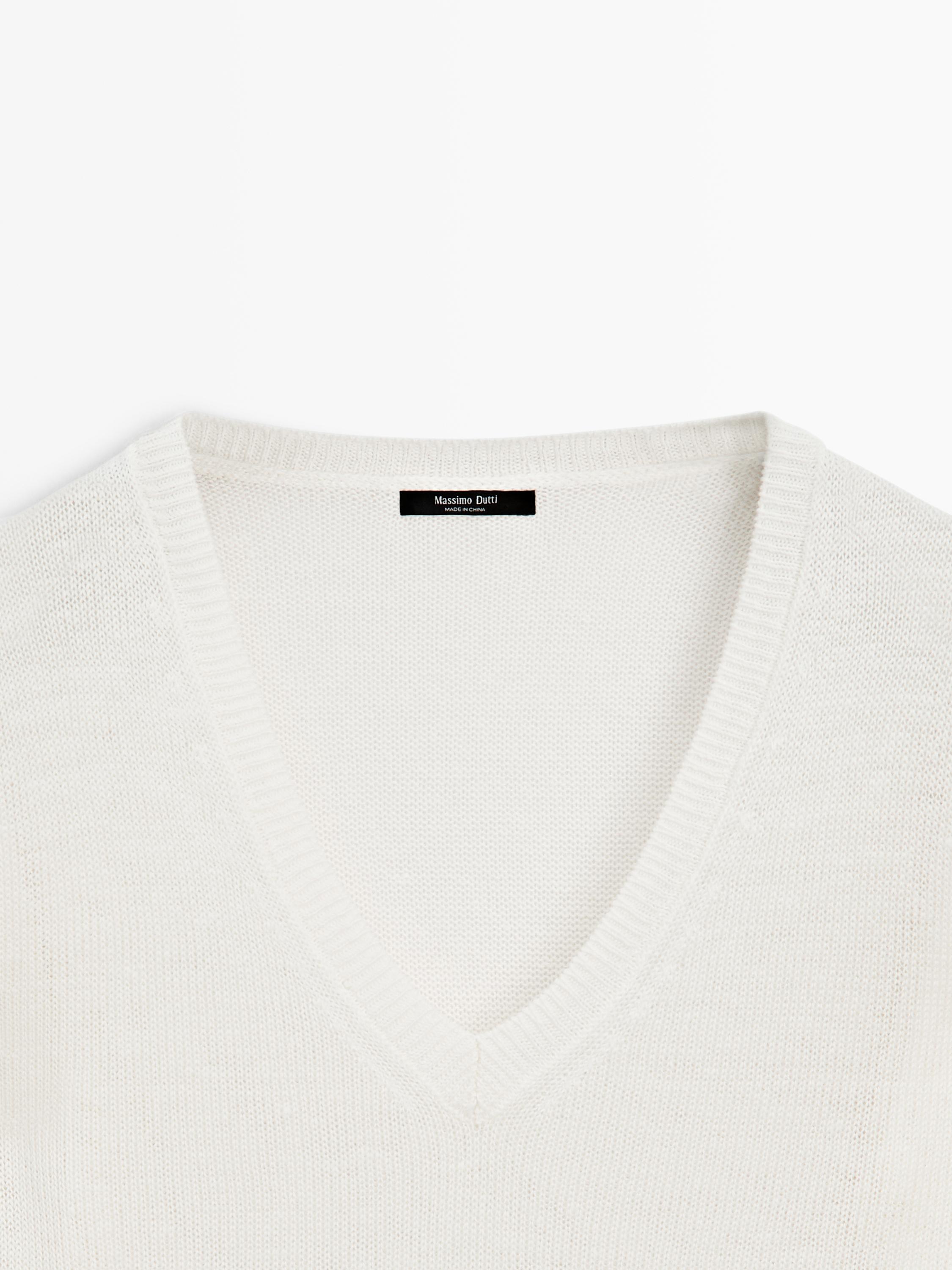 100% linen knit V-neck sweater