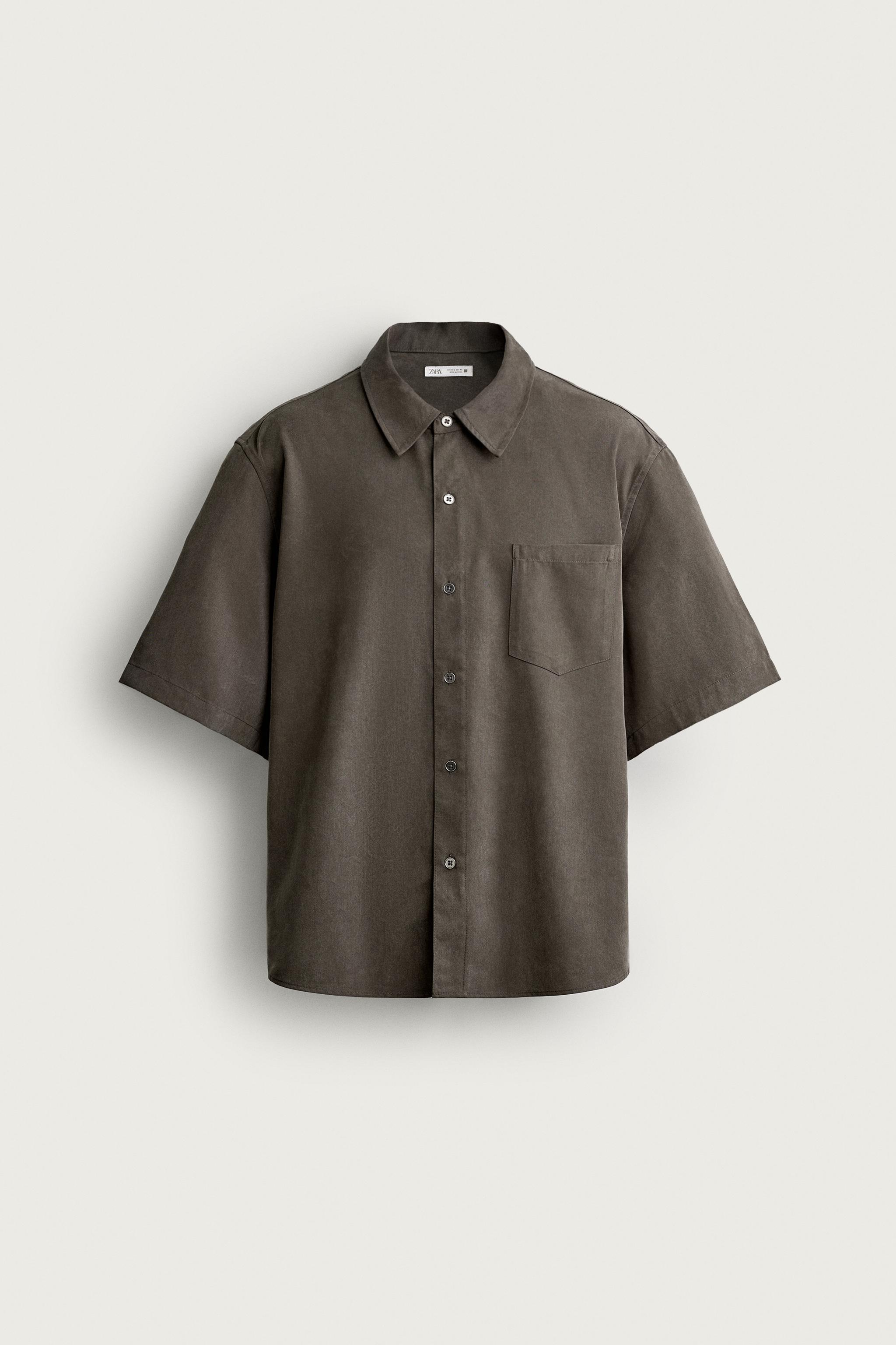 RELAXED FIT FLOWY SHIRT — Mink brown