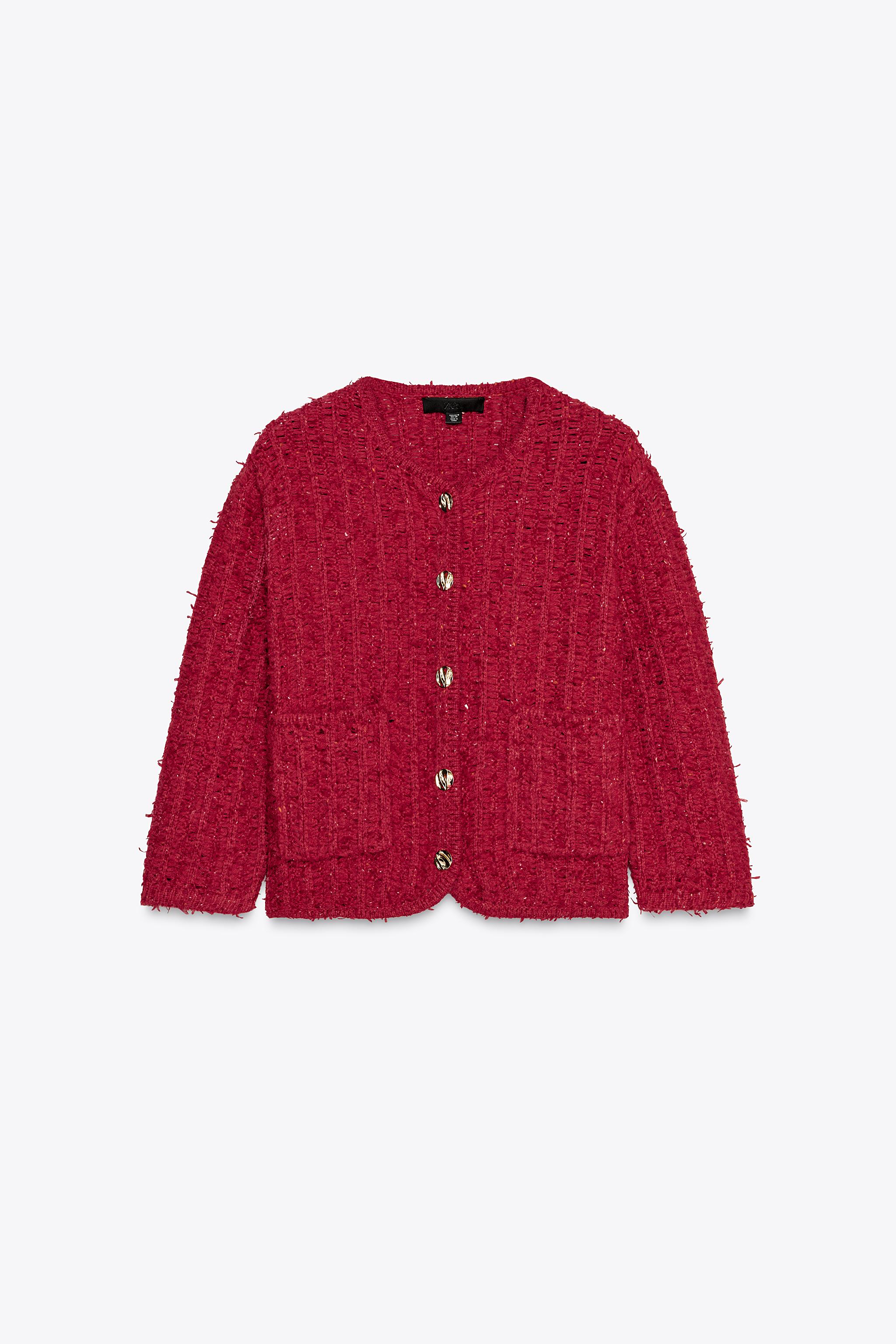 KNIT CARDIGAN WITH ELBOW-LENGTH SLEEVES - Red | ZARA United