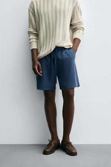 LYOCELL-COTTON RELAXED FIT BERMUDA SHORTS - Blue by Zara