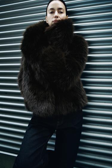 CASACO CURTO COM PELO SINTÉTICO ZW COLLECTION - Marrom da Zara - Imagem 0