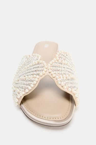 FLAT SANDALS WITH SHINY APPLIQUÉS - White by Zara - Image 2