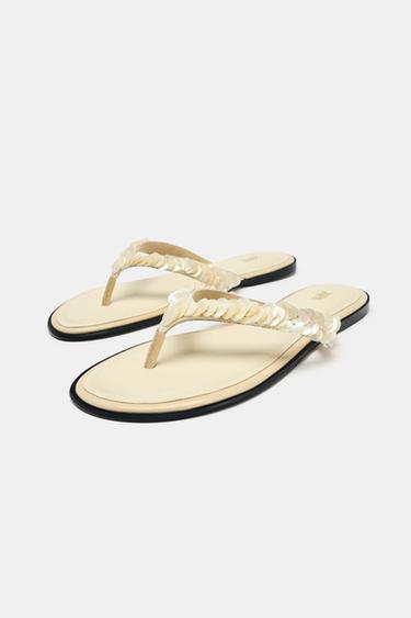 BEADED STRAP SANDALS - Beige by Zara - Image 3