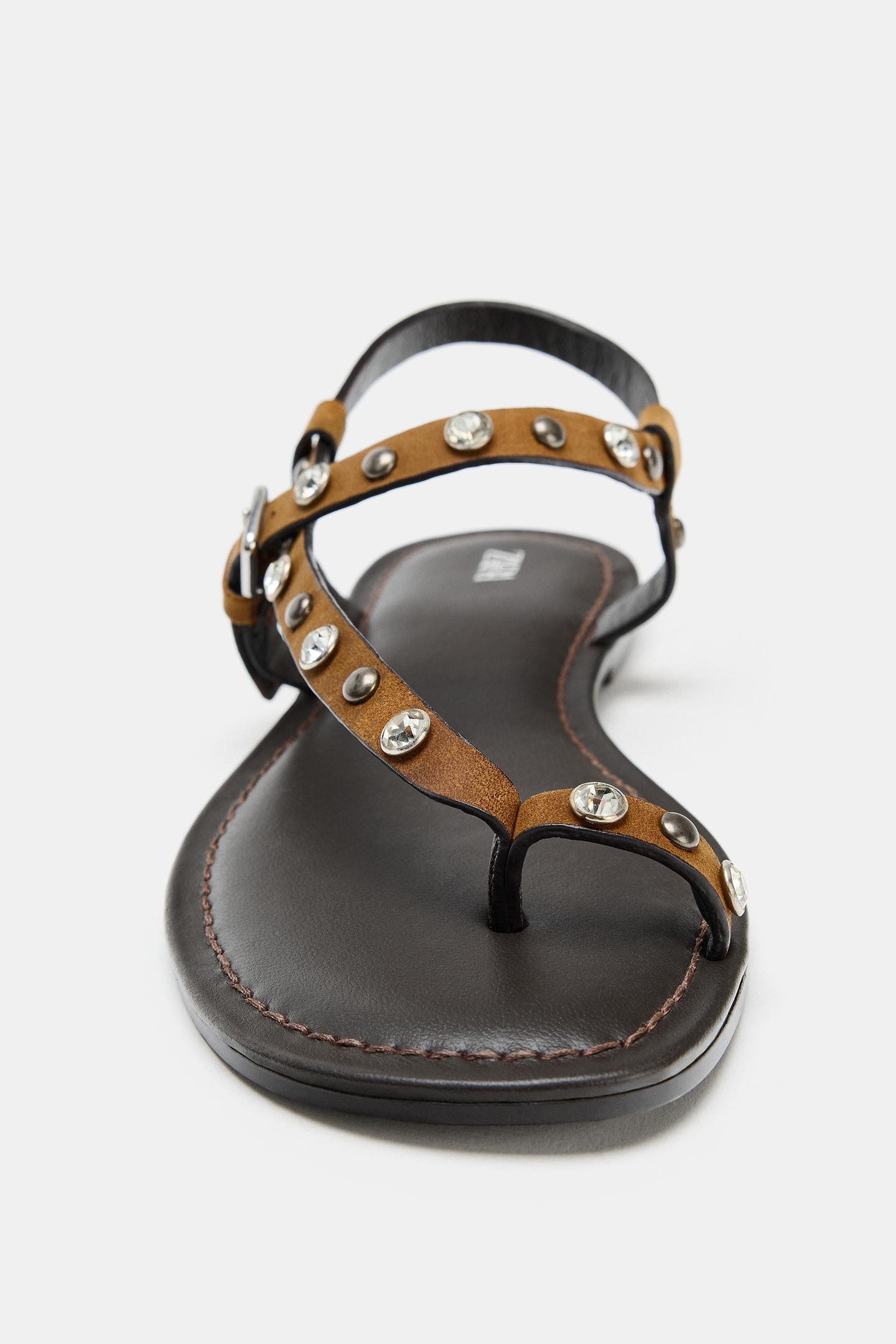 Женские сандалии Zara Studded Split Suede, цвет: Коричневый — фото 5