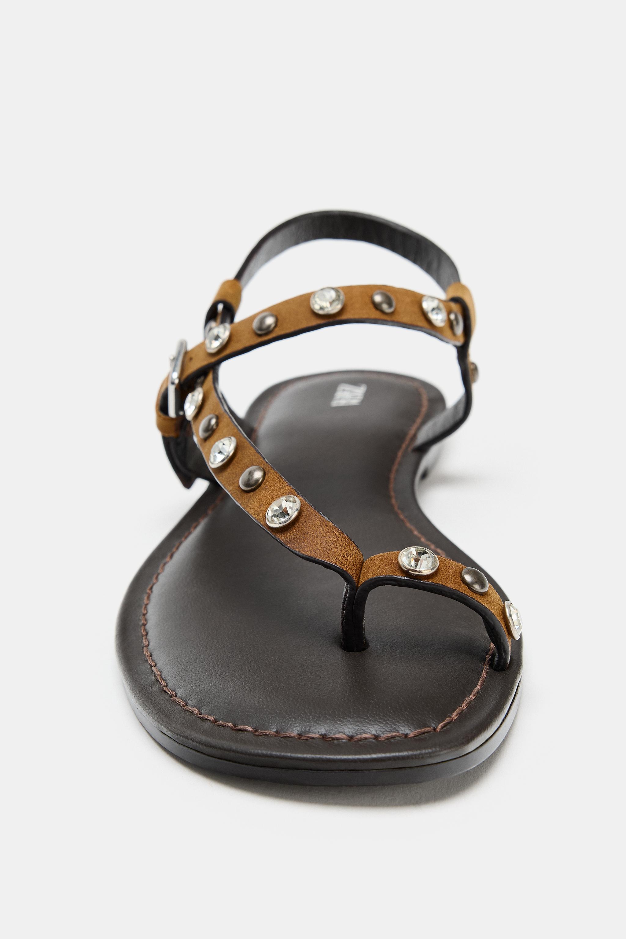 Женские сандалии Zara STUDDED SPLIT SUEDE SANDALS — фото 5