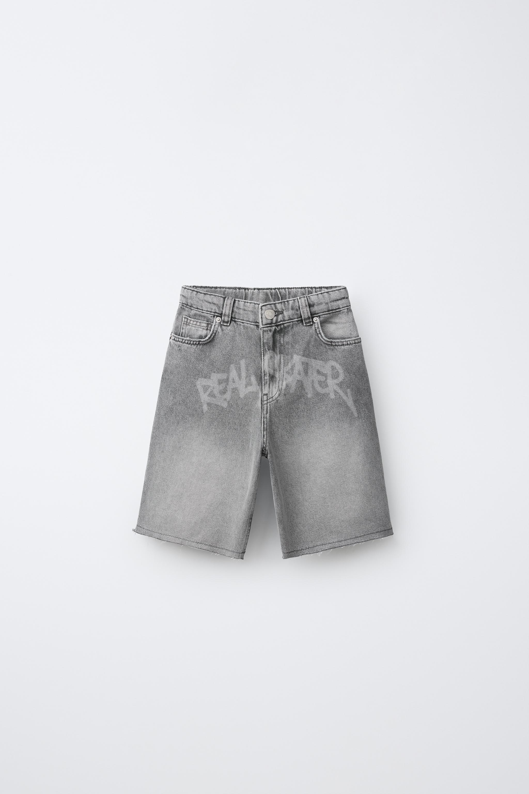 GRAFFITI DENIM BERMUDA SHORTS — Gray
