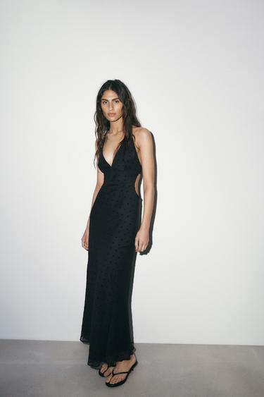 VESTIDO LARGO HALTER LUNARES - Negro de Zara