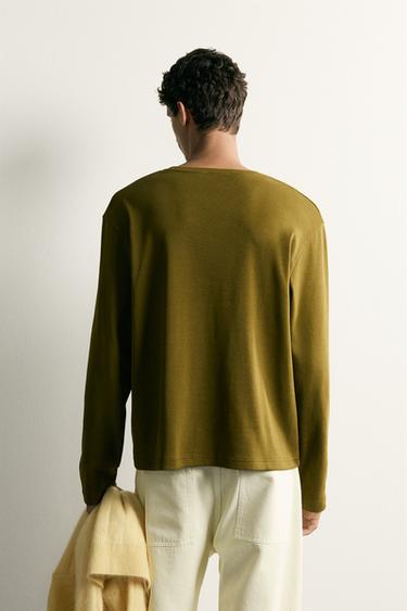 Zara RELAXED FIT TEXTURED T-SHIRT - Pistachio