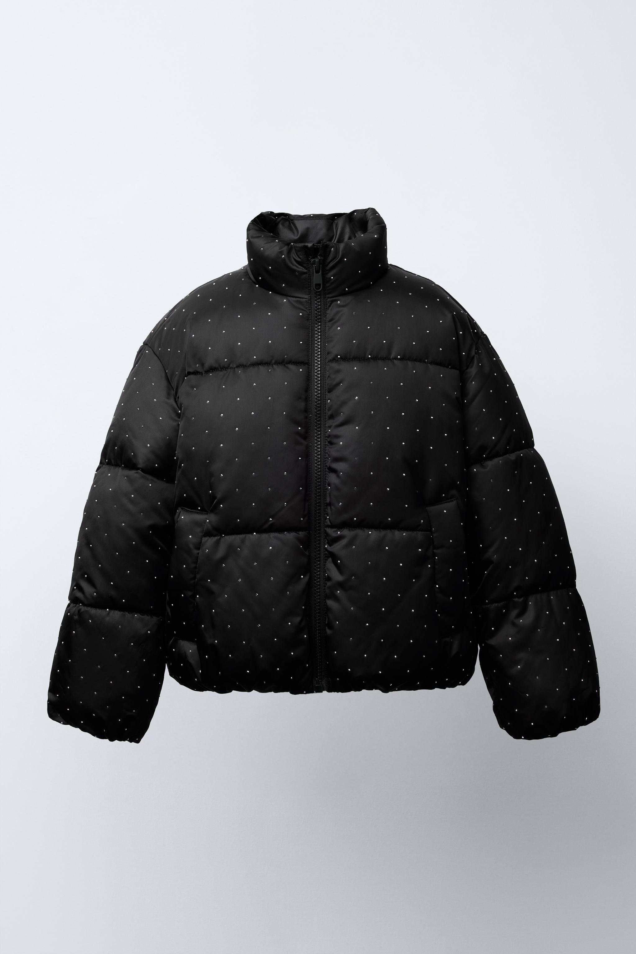 RHINESTONE-DETAIL PUFFER JACKET - Black | ZARA India