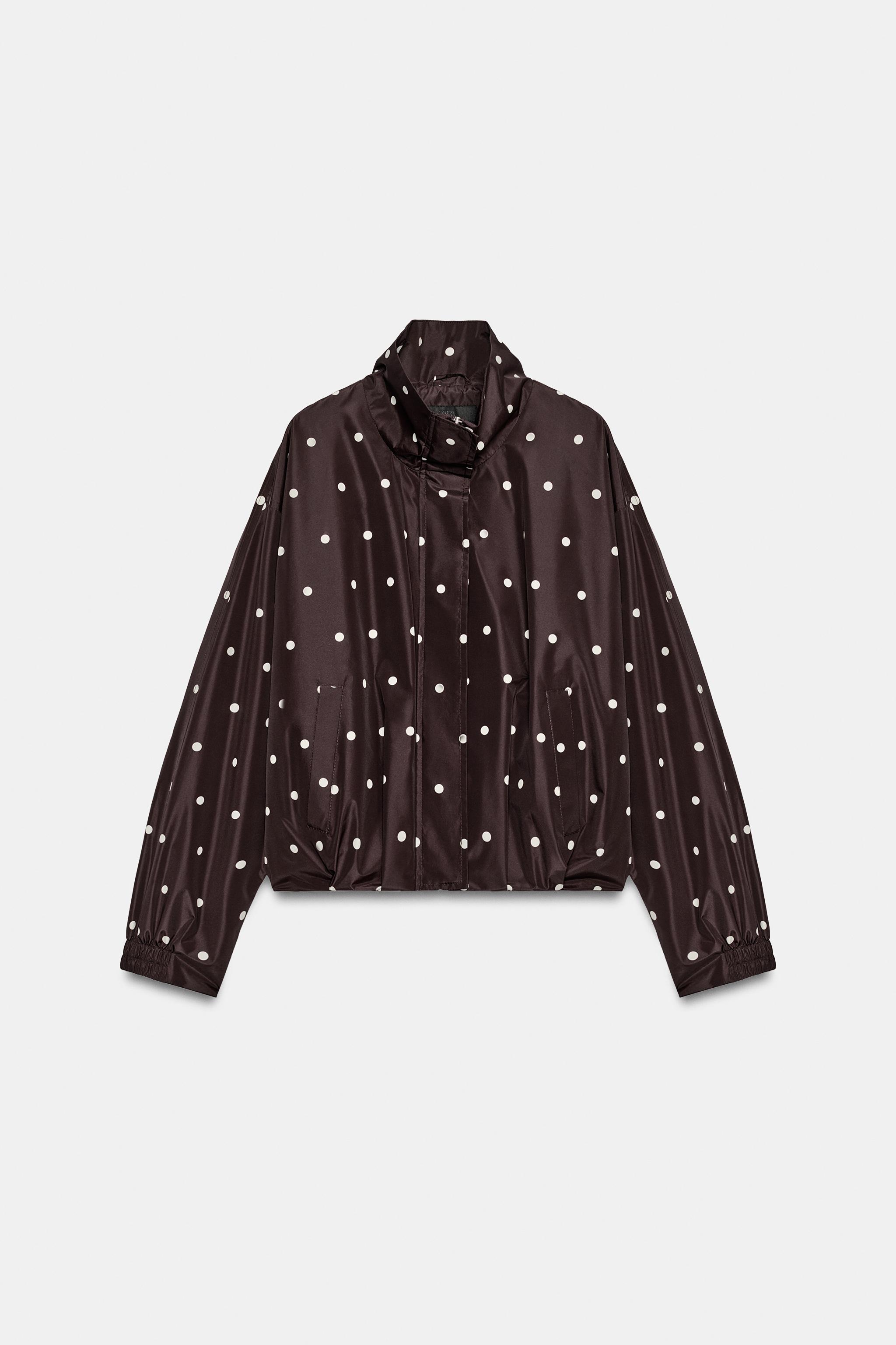 POLKA DOT BOMBER JACKET — Chocolate brown