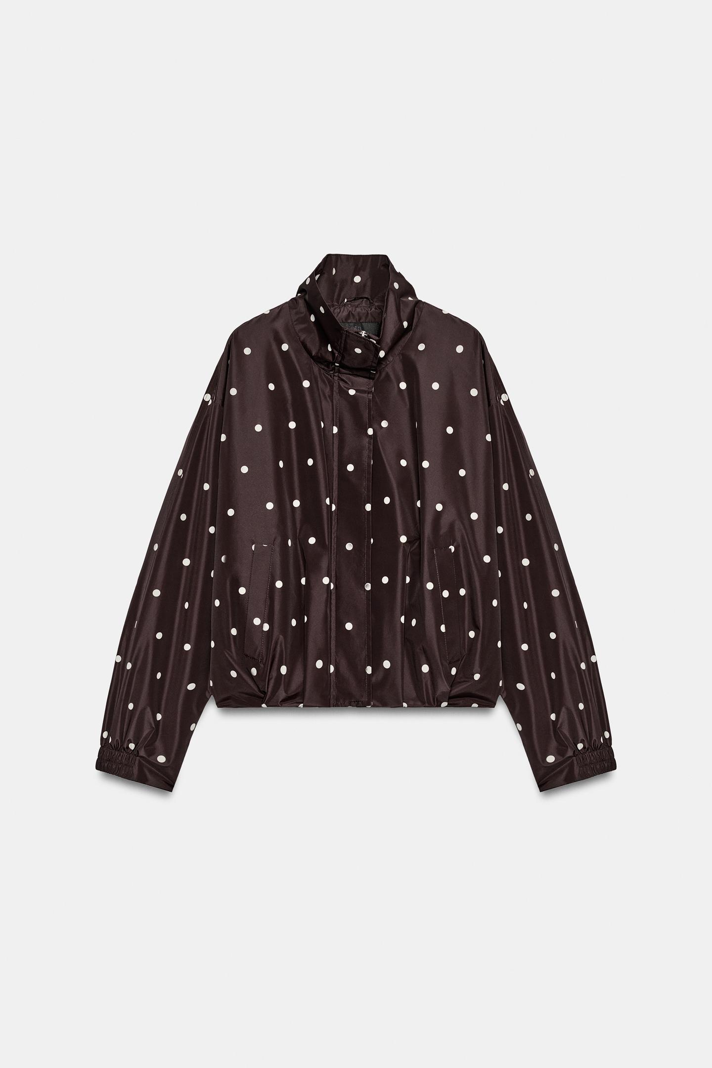 Женская куртка Zara Polka Dot Bomber, цвет: Шоколадный коричневый — фото 7