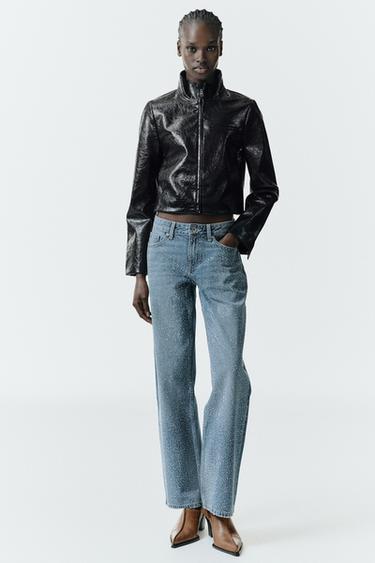 TRF LOW-RISE STRAIGHT JEANS WITH RHINESTONES - Navy blue by Zara