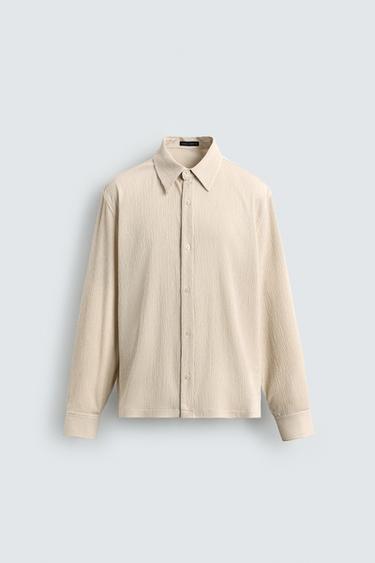 Zara 不規則紋理休閒襯衫 - 斑紋米色
