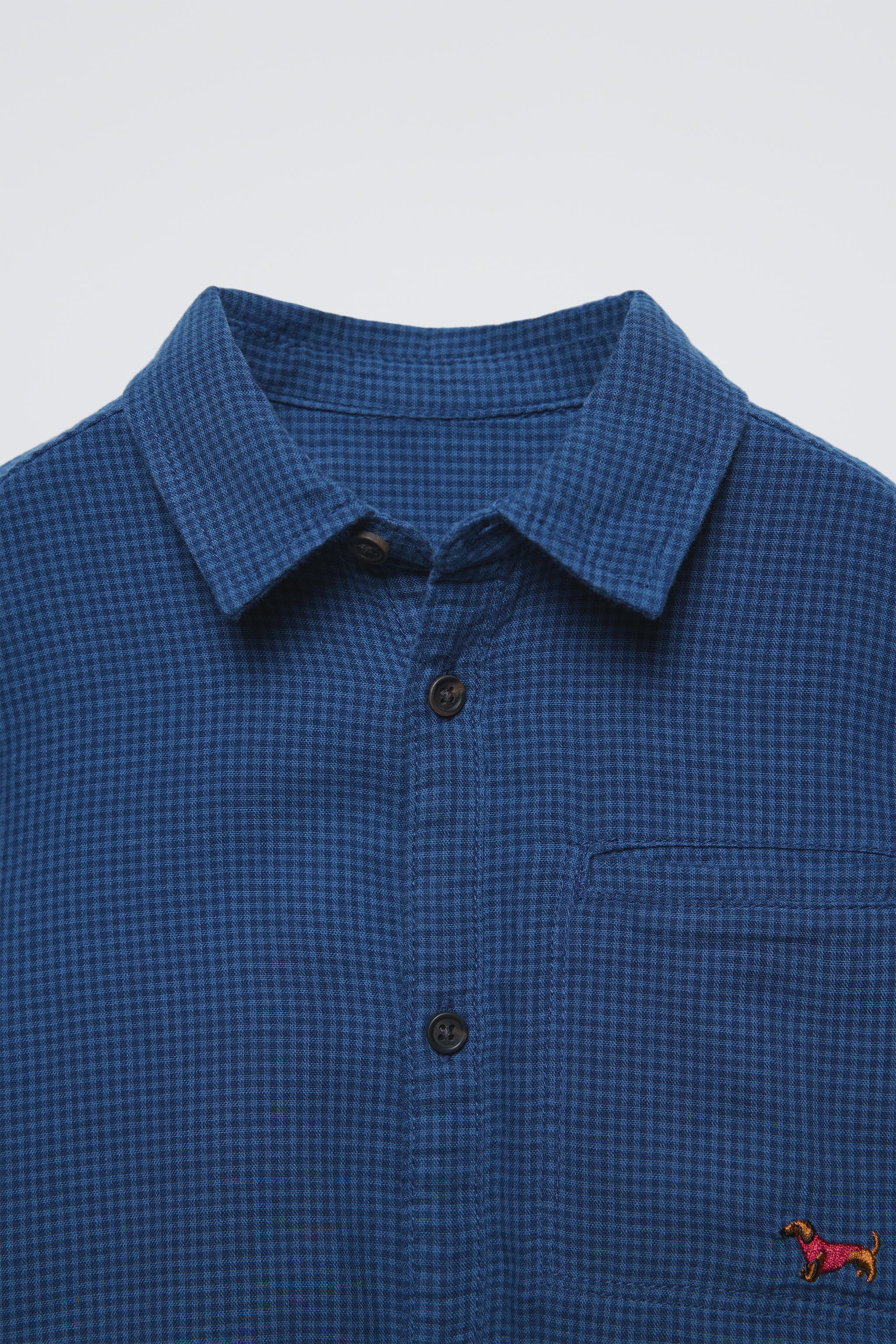 EMBROIDERED GINGHAM SHIRT - Blue | ZARA United States