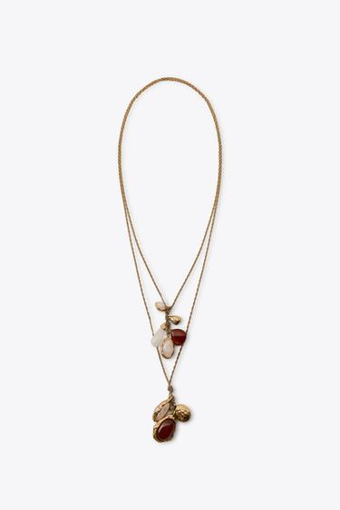 PACK OF 2 STONE NECKLACES - Golden by Zara
