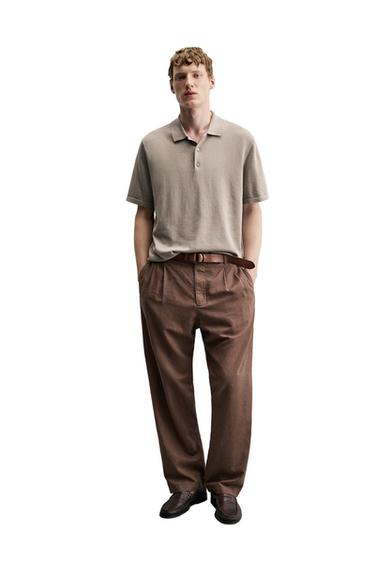 HEMP/COTTON RELAXED FIT TROUSERS - Brown by Zara