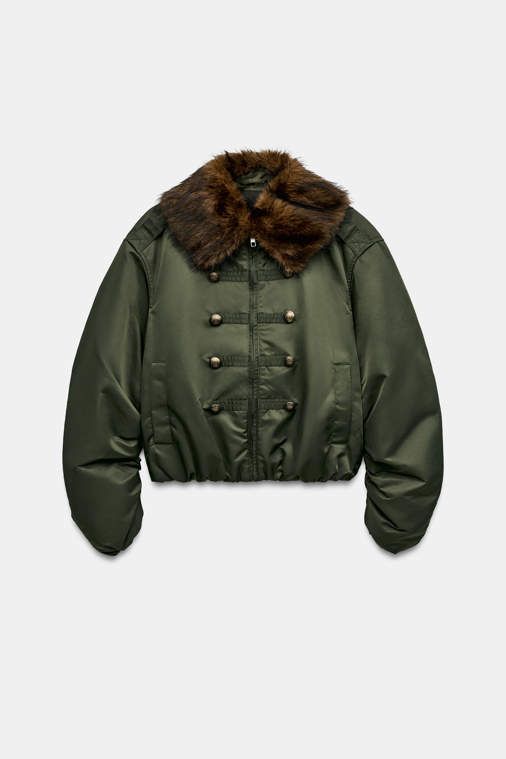 BLOUSON BOMBER NYLON À COL EFFET FOURRURE ZW COLLECTION