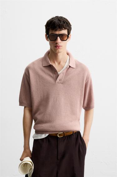 TEXTURED KNIT POLO SHIRT - Pink by Zara