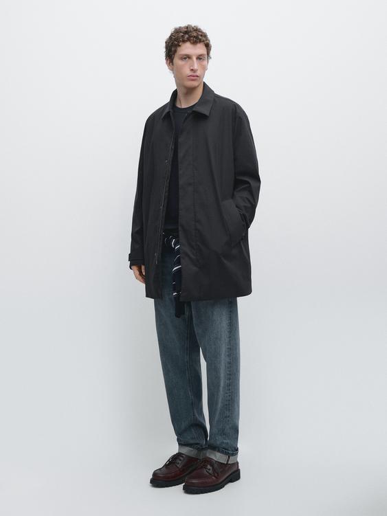 Water-repellent fabric trench coat