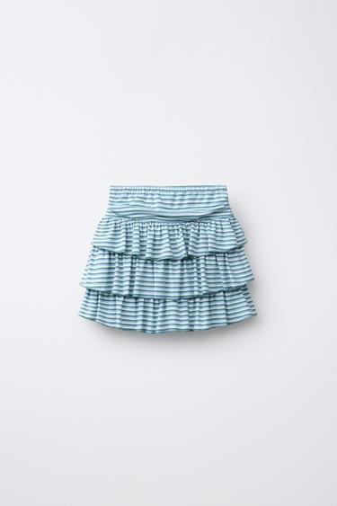 JUPE À RAYURES ET VOLANTS - Bleu d'eau de Zara - Image 1