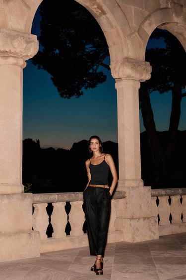 Zara FINE STRAP POLYAMIDE T-SHIRT - Black