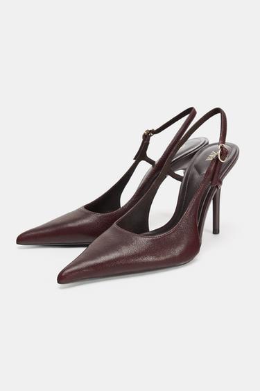 LEATHER HIGH-HEEL SHOES - Burgundy Red by Zara - Image 3