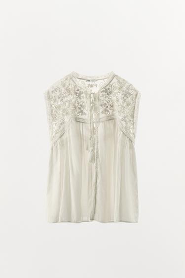 LIMITED EDITION LACE EMBROIDERED TOP - Oyster-white by Zara