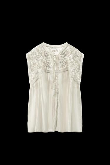 Zara EMBROIDERED LACE TOP LIMITED EDITION - Oyster-white - Image 0