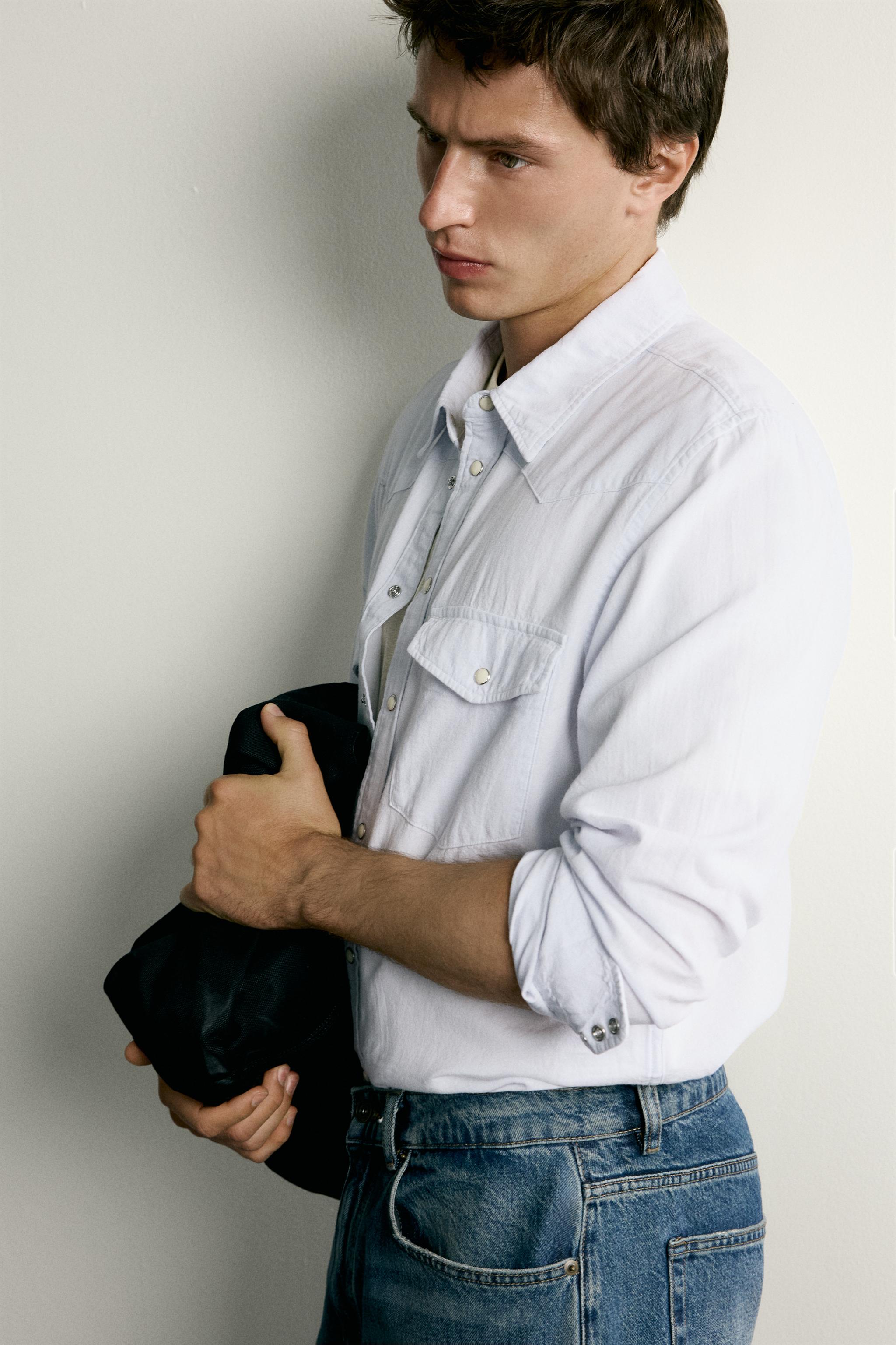 Мужские рубашки Zara REGULAR FIT COTTON-LINEN WESTERN SHIRT — фото 7