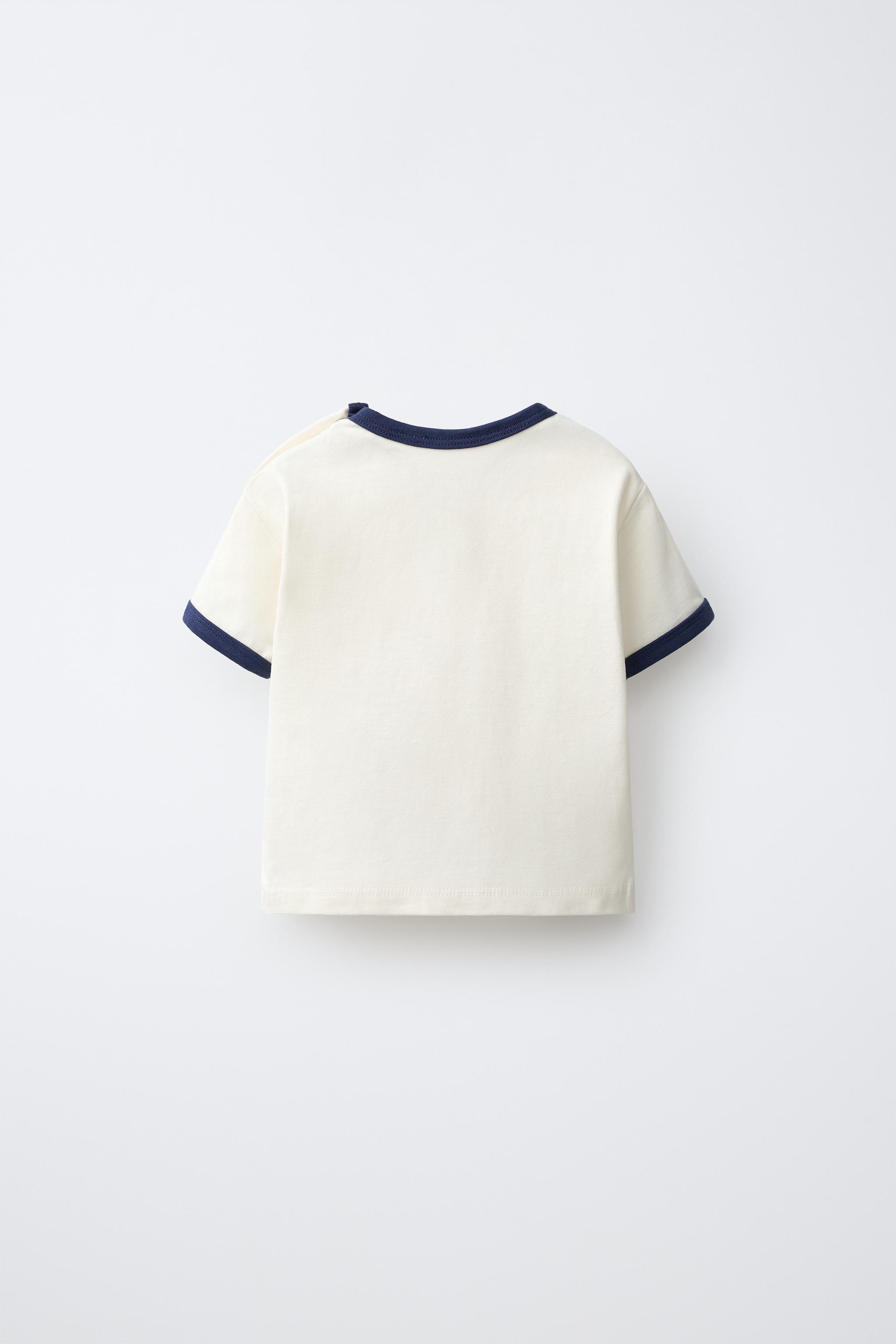 CONTRAST PIPED T-SHIRT — Ecru