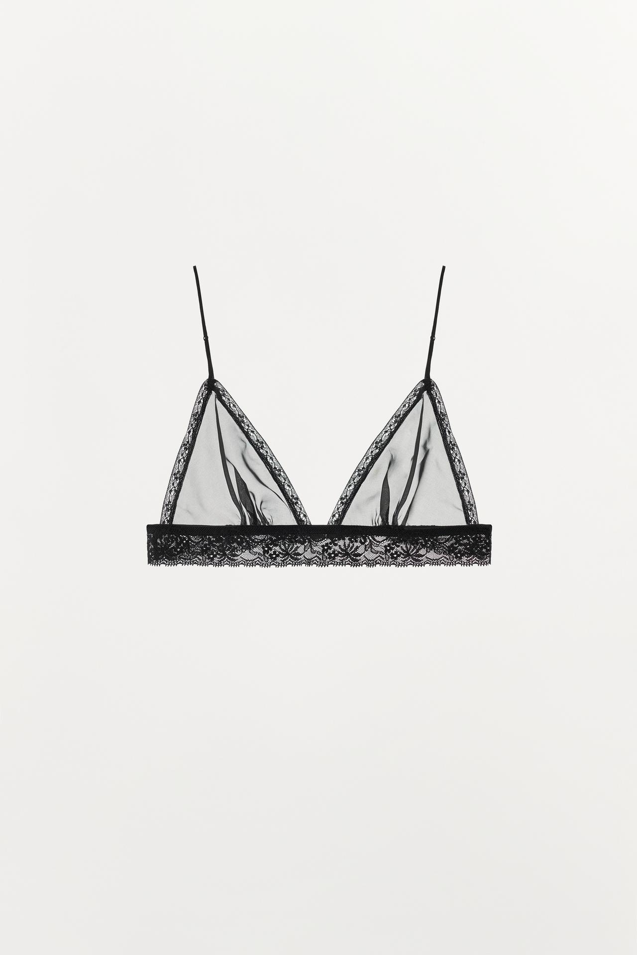 GEORGETTE LACE BRA — Black