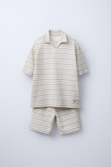 Zara TEXTURED POLO AND SHORTS MATCHING SET - Ecru - Image 0
