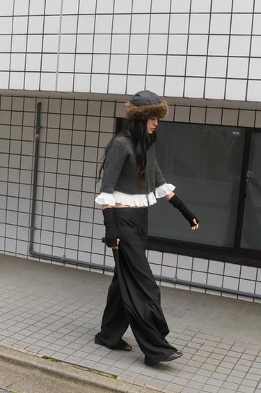 CALÇA RISCA DE GIZ COM PREGA ZW COLLECTION - Preto da Zara