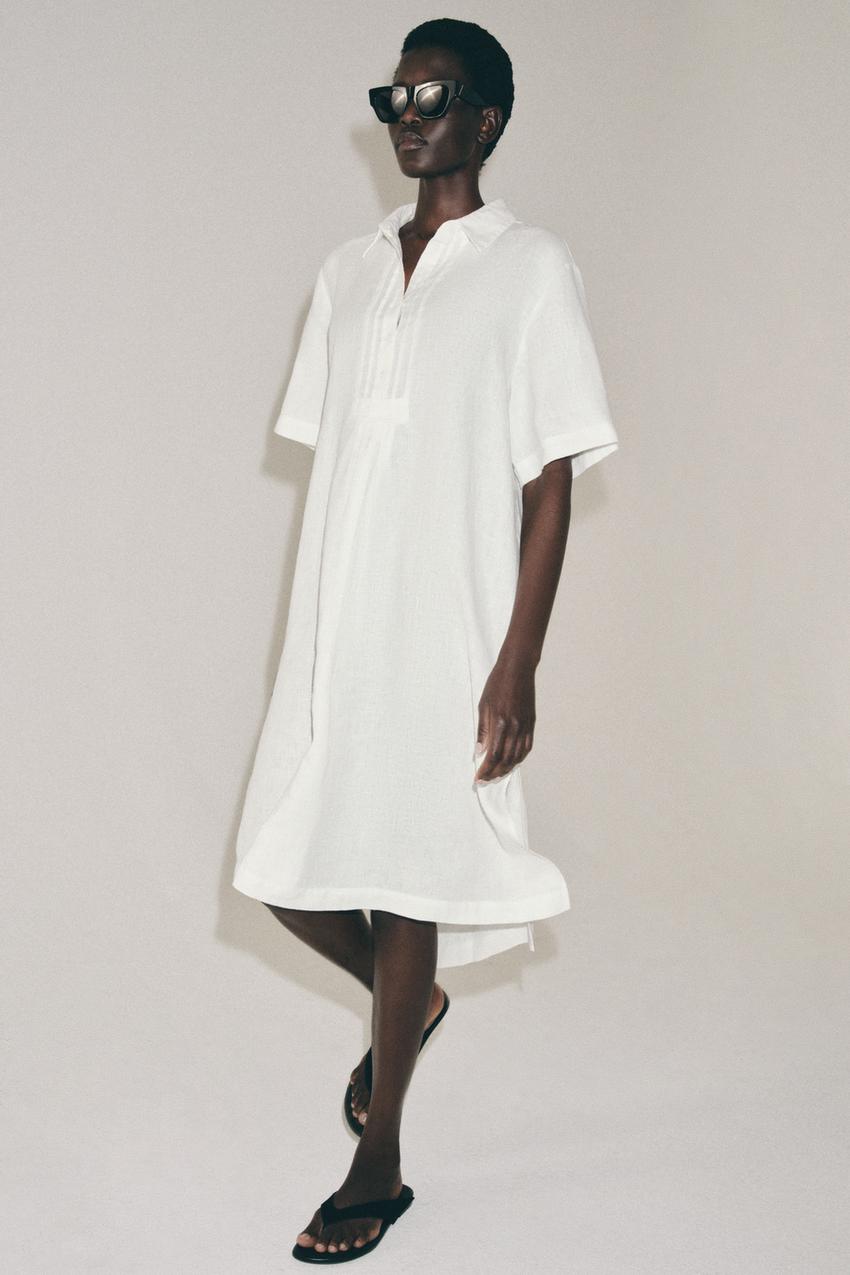 Zara - Zw Collection Linen Shirtdress - White - Xl - Woman Zara - Zw Collection Linen Shirtdress - White - Xl - Woman