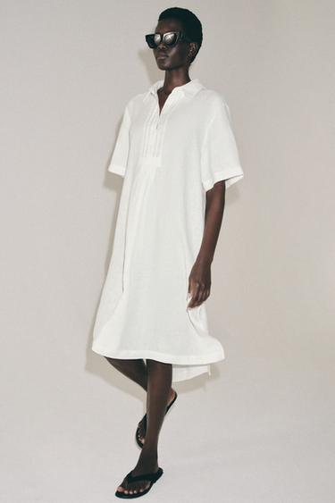 Zara ZW COLLECTION LINEN SHIRTDRESS - White