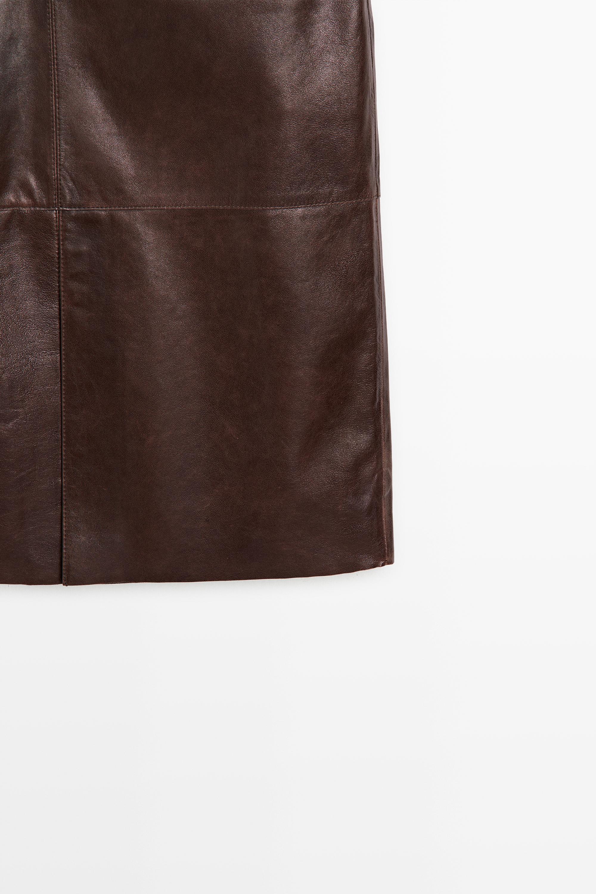 Leather midi skirt with pockets