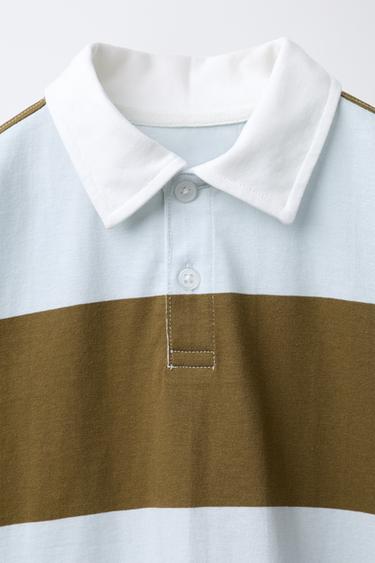 STRIPED POLO SHIRT WITH EMBROIDERED TEXT - Brown by Zara - Image 2