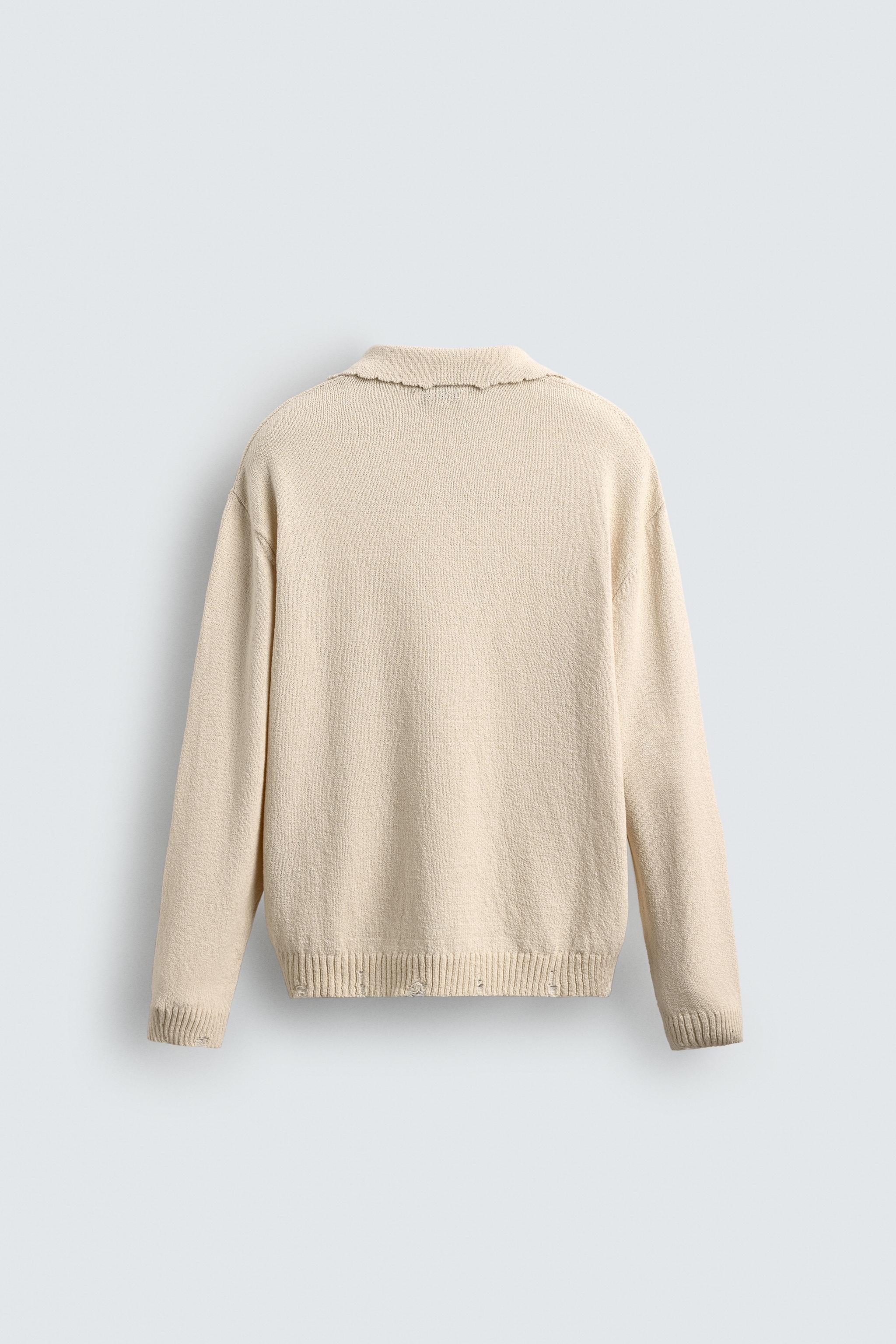 ダメージ加工ニットポロシャツ - エクリュ | ZARA Japan / 日本